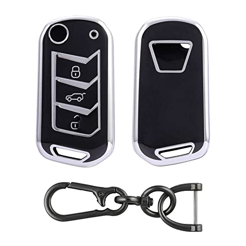 Image of Keyzone TPU Car Key Cover Compatible for: Scorpio-N, TUV 300 Plus, XUV 300, XUV700, Marazzo, Bolero 2020, Scorpio, Thar Flip Key (Silver Black with Zinc Alloy Keychain)