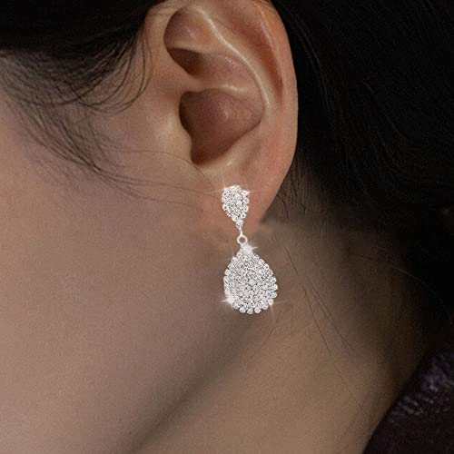 Genbree Rhinestone Bride Wedding Earrings Teardrop Dangle Earring Silver Crystal Wedding Earring For Women And Girls #TOP4