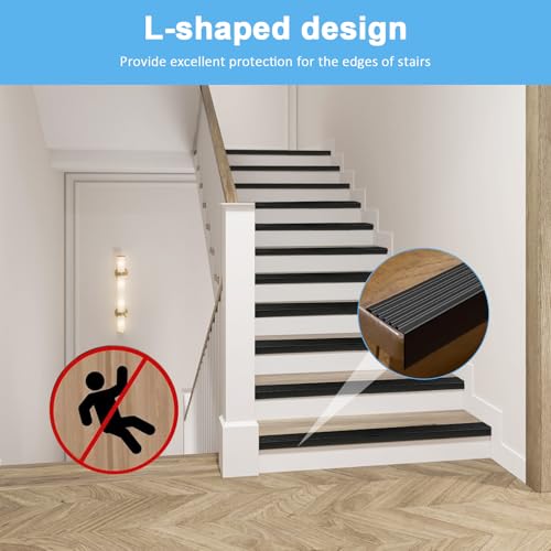 Treppenkantenprofil Selbstklebend,2M Rutschfeste PVC Treppenstufenverkleidung in Schwarz,Sicherer Kantenschutz mit Antirutschfunktion zum Schutz vor Stürzen,Ideal für Innen und Außenbereiche