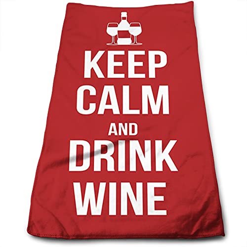 Paños Keep Calm para el baño - Paños faciales de franela de primera calidad, Keep Calm and Drink Wine, toallas altamente absorbentes y de tacto suave para las yemas de los dedos, blanco - 27 x 16 pulg