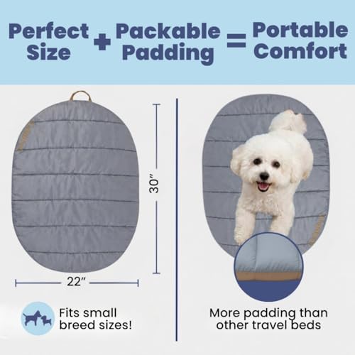 Image of Travel Dog Bed (30 inch x 22 inch) - Foldable & Packable for Travel, Road Trip, Camping - Lightweight, Water Resistant & Cozy with Soft Padding - Compact, Portable & Machine Washable - Small Breeds: Grey