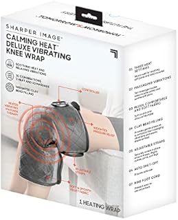 Calming Heat Knee Wrap by Sharper Image Personal Electric Knee Heating Pad Wrap with Vibrations, 2 Heat & 5 Massage Settings for 10 Relaxing Combinations, Soft to Touch Plush Fabric