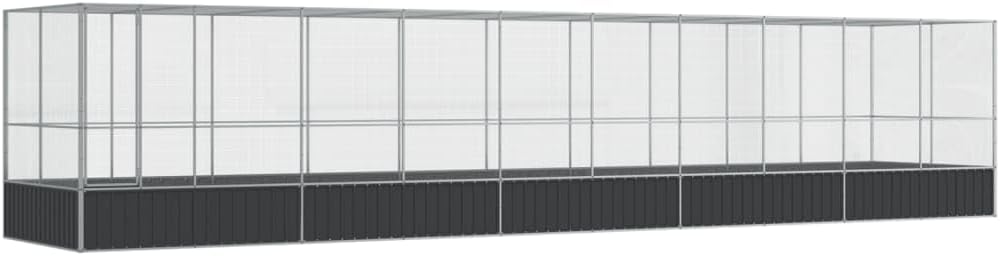 vidaXL Aviary with Extension - Large Bird Cage/Parrot Cage - Outdoor/Indoor - Galvanised Steel - Silver - 1039x207x212 cm