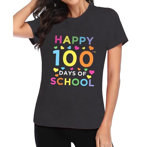 Image of 100th Day of School Shirt for Women Teacher Graphic T-Shirt Funny Teach Short Sleeve Tee Tops