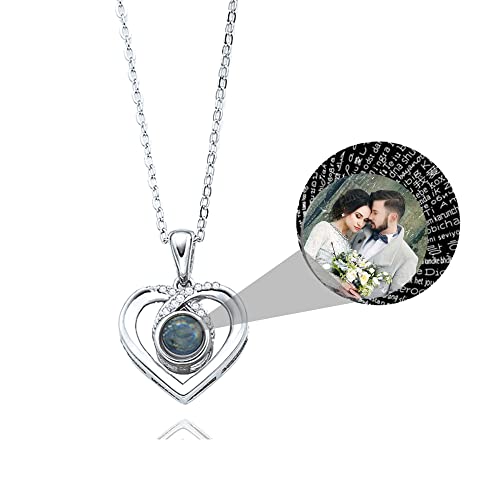 Photo Projection Necklace Personalized Photo Necklace Custom Picture Necklace I Love You Necklace 100 Languages Sterling Silver Memory Romantic Gift for Girlfriend Mom Wife Daughter Best Friend