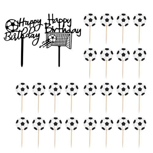 26 Pièces Decoration Gateau Foot, Noir Et Blanc Deco Gateau Foot, Football Decoration Gateau Anniversaire, Convient Aux FêTes D'Anniversaire Sur Le Thème Du...