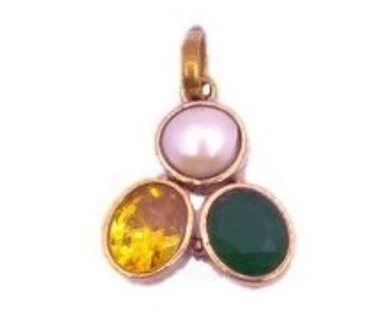 Pearl Yellow Sapphire and Emerald three Stone in one Pendant Golden Plated-image-28