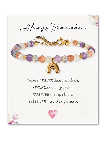 SENLLY Crystal Initial Bracelet, Meaningful Gift for Women Crafted with Natural Stone & Bubble Letter Charm M, Adjustable for Mom Daughter Sister Wife Friend - image 1