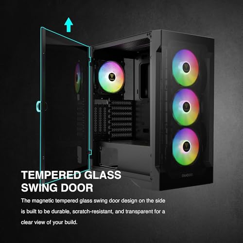 Image of GAMDIAS ATX Mid Tower Gaming Case with 3 x 120mm ARGB Computer Fans and Side Tempered Glass Panel Desktop PC Chassis with Swing Door