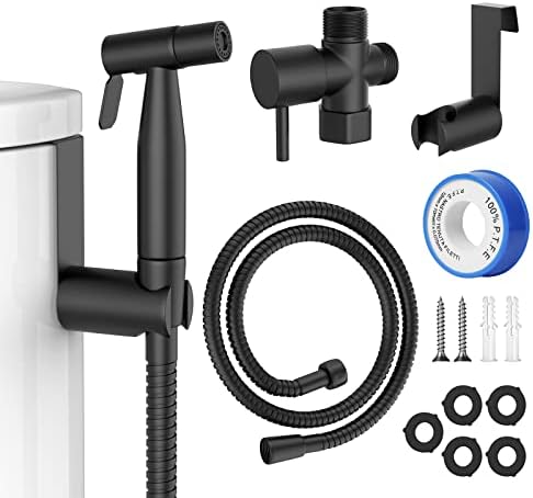 Bidet Sprayer for Toilet, Stainless Steel Handheld Sprayer Attachment with hose for Feminine Wash, Baby Diaper Cloth Washer and Shower Sprayer for Pet, Wall or Toilet Mount, Black