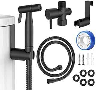 Bidet Sprayer for Toilet, Stainless Steel Handheld Sprayer Attachment with hose for Feminine Wash, Baby Diaper Cloth Washer and Shower Sprayer for Pet, Wall or Toilet Mount, Black