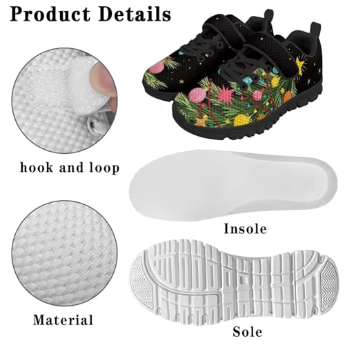 Christmas Theme Girls Athletic Shoes with Hook and Loop Cute Print Breathable Mesh Tennis for Little Kid/Big Kid US 10.5-2.52