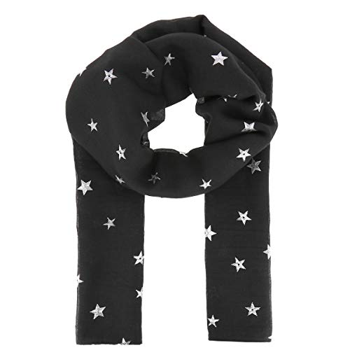 Damen-Schal mit Sternmotiv, silberfarben, 30% Baumwolle, 70% Viskose, groß, leicht, lang und rechteckig, 180 cm x 70 cm, bedruckt, originell, glänzend, modern und trendig,...