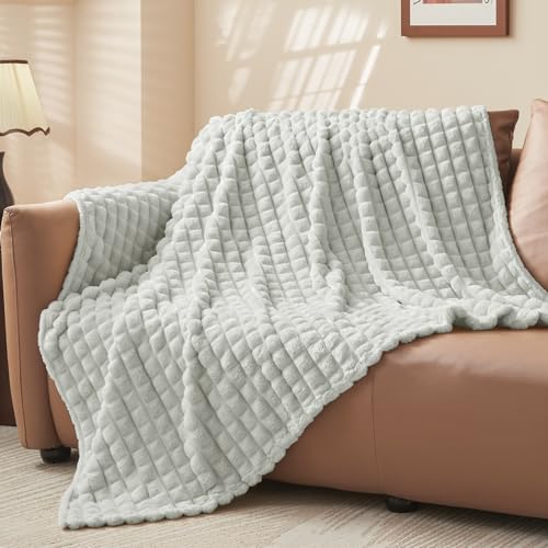 Image of BEDELITE 3D Checked Light Grey Fleece Throw Blanket for Couch, 50x60 Inches