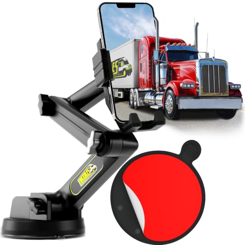 Cell Phone Mount for Truck Phone Holder for Truck Drivers - Heavy Duty Suction Cup + Dashboard Pad,...