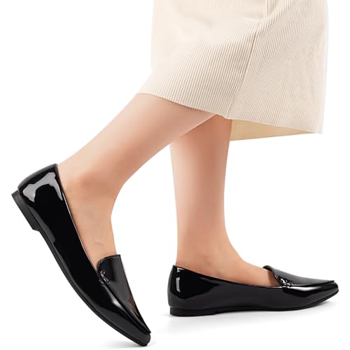 Image of MUSSHOE Pointed Toe Flats for Women, Comfortable Business Casual Work Shoes, Slip On Loafers with Arch Support, Office Walking Flats for All Day Standing