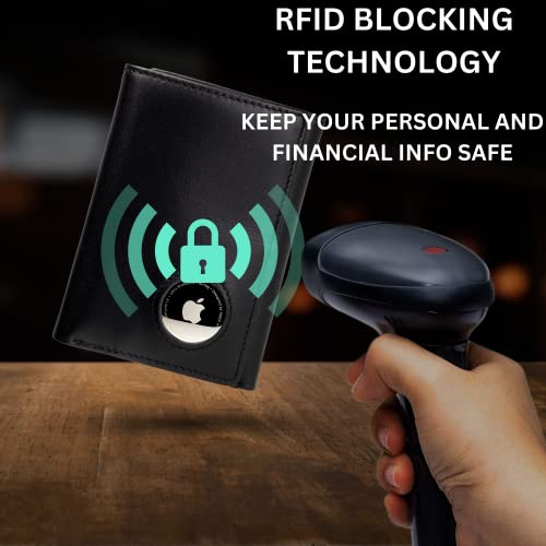 Stealth Mode Men's Leather Trifold Wallet with Airtag Holder and RFID Blocking (Black)4