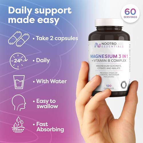 Nootro Essentials Magnesium 3-in-1 Capsules, High Strength Magnesium Supplements with Glycinate, Malate and Citrate for Sleep, Muscle & Digestive Support (60 Servings - 2 Month Supply) - Image 4