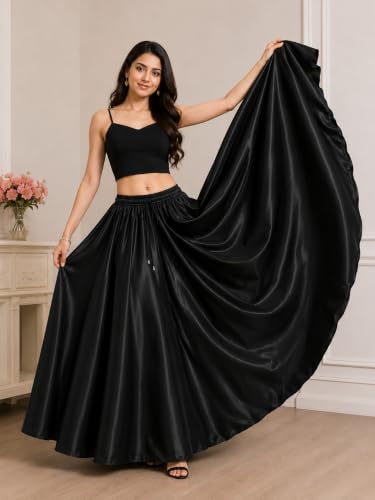 Image of Tishani Satin Full Circle Umbrella Cut Floor Length Skirt with Free Size