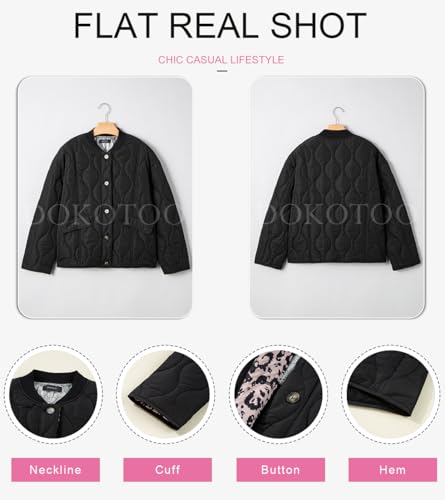 Dokotoo Women's Black Puffer Jacket: Cozy Leopard Quilted Long Sleeve Coat in XL - Image 5