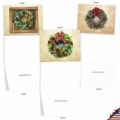Image of The Best Card Company - 10 Holiday Note Cards for Christmas - Festive Bulk Assortment, Boxed Notecards with Envelopes (4 x 5.12 Inch) - Succulent Wreaths M2942XSG