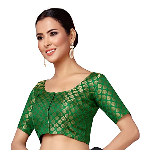 Image of Studio Shringaar Women's Readymade Brocade Short Sleeves Saree Blouse