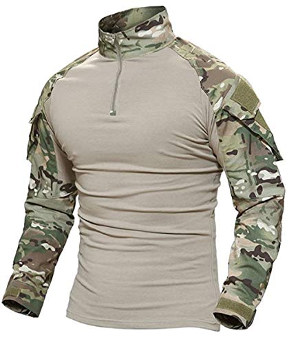 HARGLESMAN Mens Combat Airsoft Uniform Shirts Camo Sweater Snug Fitting Top Shirt Practical Paint Balling Paintball Work Shooting Hiking Fishing Hunting Outdoor CP L