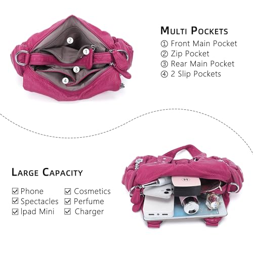 Image of Angel Kiss Purses for Women Small Hobo Shoulder Bags Vagen Leather Multi-Pocket Tote Bag with Zipper