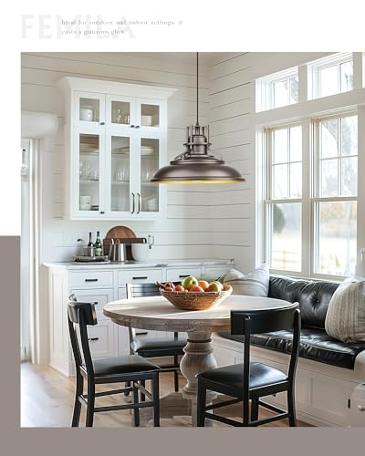 Image of FEMILA 18 inch Outdoor Pendant Lights for Porch, Farmhouse Pendant Light, Barn Vintage Hanging Light Fixture for Kitchen Island, Adjustable Height,Oil Rubbed Bronze Finish, 4FY15-MP-L ORB