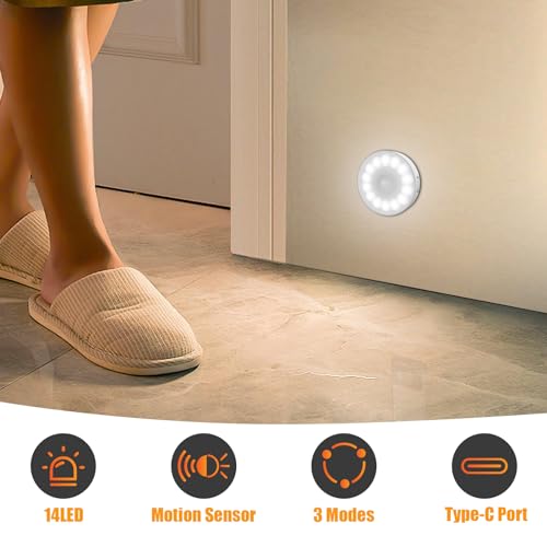 14 LEDs Motion Sensor Lights Indoor, 3 Pack Cordless Night Light Stick on Wall with Magnetic Base, USB Rechargeable Battery, Stair Lights, for Wardrobe,Cabinet,Stairs,Closet,Hallway - Image 3