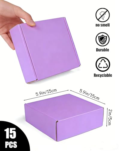 Image of Cardboard Boxes,15 Pack Shipping Boxes 6x6x2 Recyclable Mailing Boxes Colored Corrugated Cardboard Box Small Storage Boxes for Shipping, Mailing, Gifts Packaging (Light Purple)