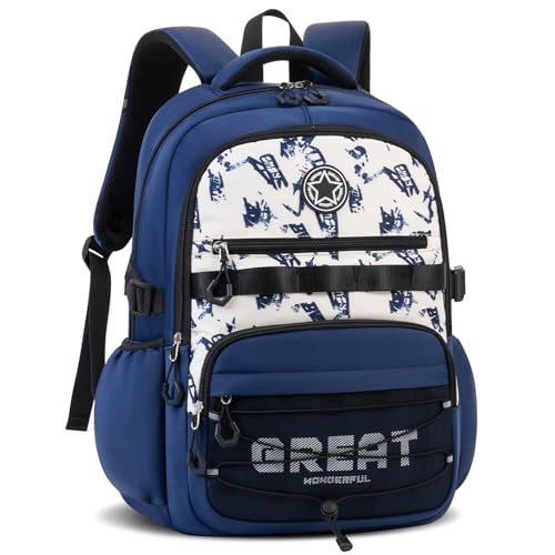 Amythe Sac à Dos Garçon Respirant, Cartable Scolaire Primaire Adolescent Imperméable Durable, Sac Ecole Enfant avec Bandes Réfléchissantes Capacité pour...