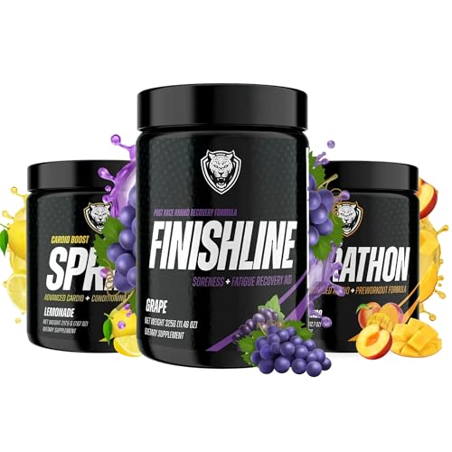 6AM Run Marathon Training Trio – Energy, Focus & Recovery Bundle (Sprint, Marathon, FinishLine) – Dietary Supplement Powder (901g, Sprint - Lemonade/Marathon (Peach Mango) / Grape)