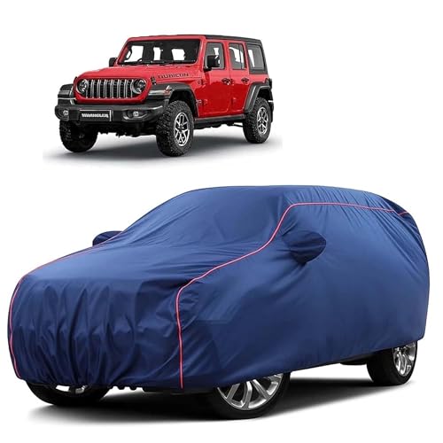 Image of Sulfar 100% Water Resistant Car Body Cover Compatible with Mirror for Jeep Wrangler (Triple Stitched, Full Bottom Elastic, Blue Tafetta with Red Piping)