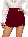 WDIRARA Women's Contrast Binding Knot Side Mid Waist Asymmetrical Skirt Shorts Plain Burgundy S