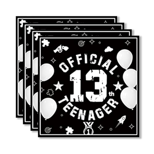 ParPix 20 Stück Servietten 13. Geburtstag Jungen Mädchen 33x33cm Schwarz Weiß 13 Geburtstag Servietten Deko 13 Geburtstags Teenager Papierservietten Geburtstagsdeko 13 Jahre Papierservietten