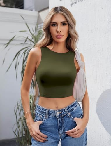 Image of Avidlove Crop Tops for Women Crew Neck Basic Tank Sexy Double Lined Seamless Crop Going Out Summer Tops