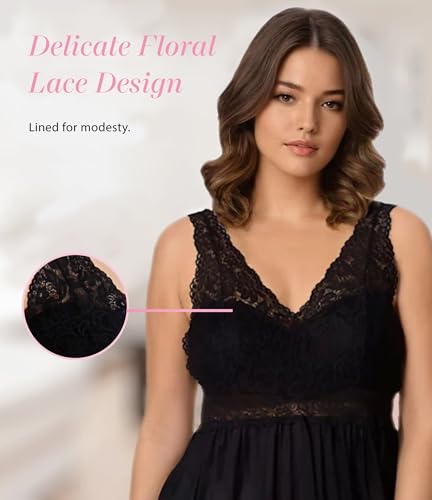 Image of Exquisite Form Women's 70807 Nylon Tricot Sleeveless Long Nightgown with Floral Lace