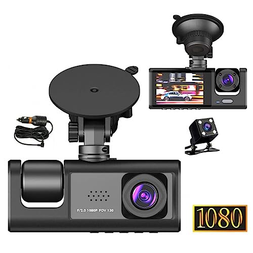 Câmera veicular frontal e traseira interna, câmera de painel de três canais FHD 1080p para carros, sensor WDR, G, gravação em loop, monitor de estacionamento, gravação 24 horas