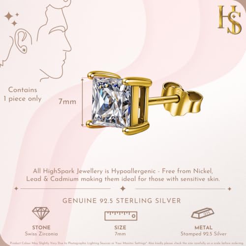 Image of HIGHSPARK 925 Silver Men's Square Solitaire Stud Earring | 92.5 Sterling Silver and Diamond like Brilliance Sparkling Zirconia | Single Stud for Men | Lovely Gift