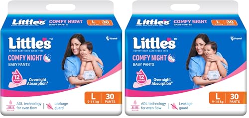 Image of Little's Baby Diapers L Size (Large) Pants Style | 9-14 kg | 30 Count | Comfy Nights Baby Diaper Pants with Leakage Guard & Upto 12 Hours Absorption (30 Count, Pack of 2)