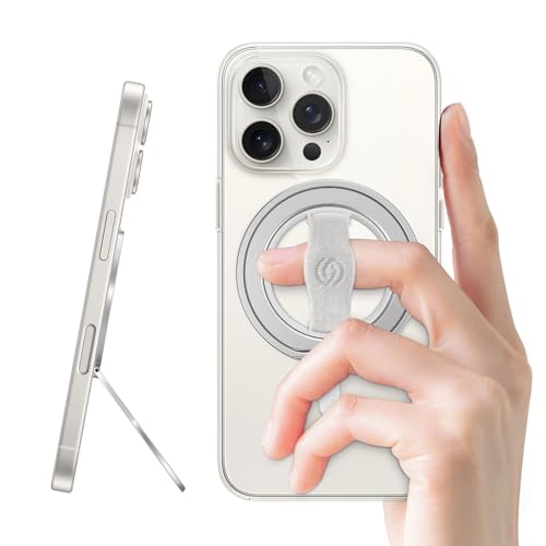 Image of EWA MagOne 3rd Gen [Compatible with MagSafe] Phone Grip Stand with Finger Strap, Removable Magnetic Ring Holder Kickstand Loop for iPhone 17,16,15,14,13,12 Series (Silver)