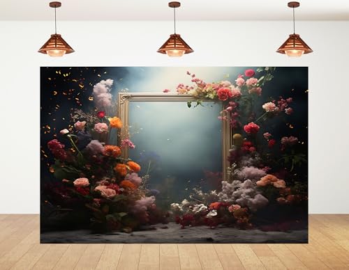 7x7ft Whimsical Floral Frame Backdrop Dreamy Photography Background for Wedding