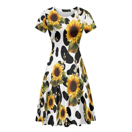 Image of HUGS IDEA Womens Puffy Swing Midi Dress Round Neck Short Sleeve Party A-Line Dresses