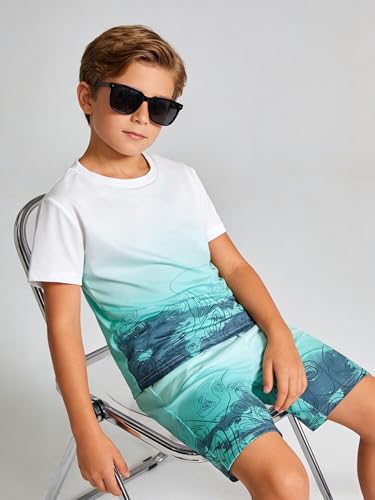 Image of Kid Toddler Baby Boys Clothes Tie-dye Palm Leaf Top 2Pcs Summer Shorts Set