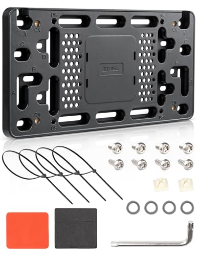 RED WOLF License Plate Bracket with Hidden AirTag Compartment Anti-Theft Front Car Tag Frame Mounting Kit Multi-Holes Design Universal for US/CA License Plates (Black)