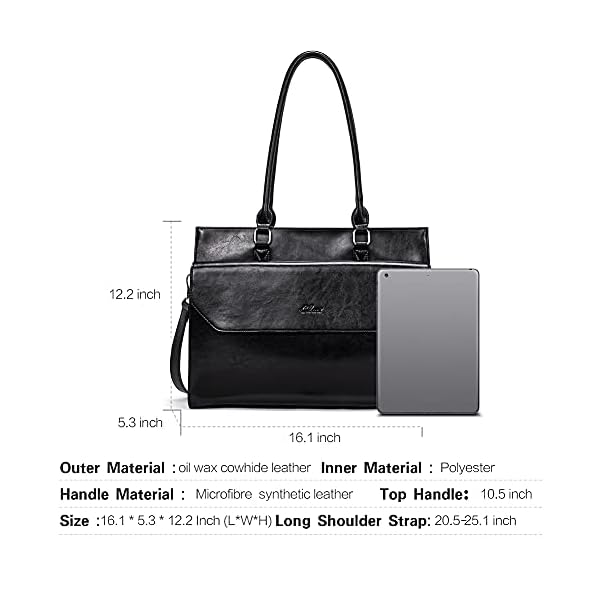 CLUCI Briefcase for Women Oil Wax Leather Vintage 15.6 Inch Laptop Business Shoulder Bag - Image 5
