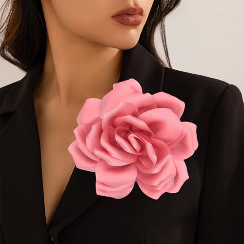Image of Flower Brooch Pins for Women 5.5in Lapel Pins Large Rose Floral Brooches Dainty Satin Fabric Brooches Rose Flower Hair Clips Wedding Party Dance Clothes Accessories Jewelry