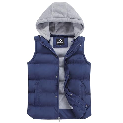 Image of Men's Winter Puffer Vest, Sleeveless Jacket with Padded and Detachable Hood - Ideal Outerwear for Cold Weather