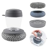 Agarre Cómodo:El cepillos limpieza hogar con dispensador de jabón presenta un diseño de agarre ergonómico con una forma contorneada que se adapta cómodamente a la palma de su mano sin deslizarse incluso cuando está mojado y con jabón estropajo con mango mejora en gran medida la eficiencia y el estado de ánimo,al hacer las tareas del hogar.